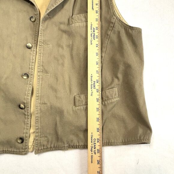 Vintage London Fog Vest Tan Cotton With Leather Trim Adjustable Back - Picture 6 of 8
